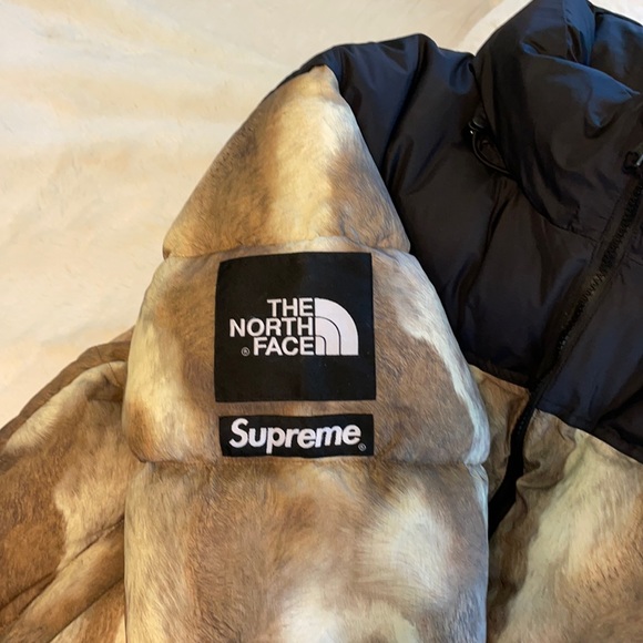 SUPREME North Face Mens Nuptse Brown Fur Print.